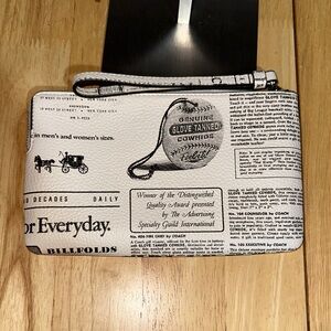Coach Printed Newspaper-Style Wristlet - White with Black Print